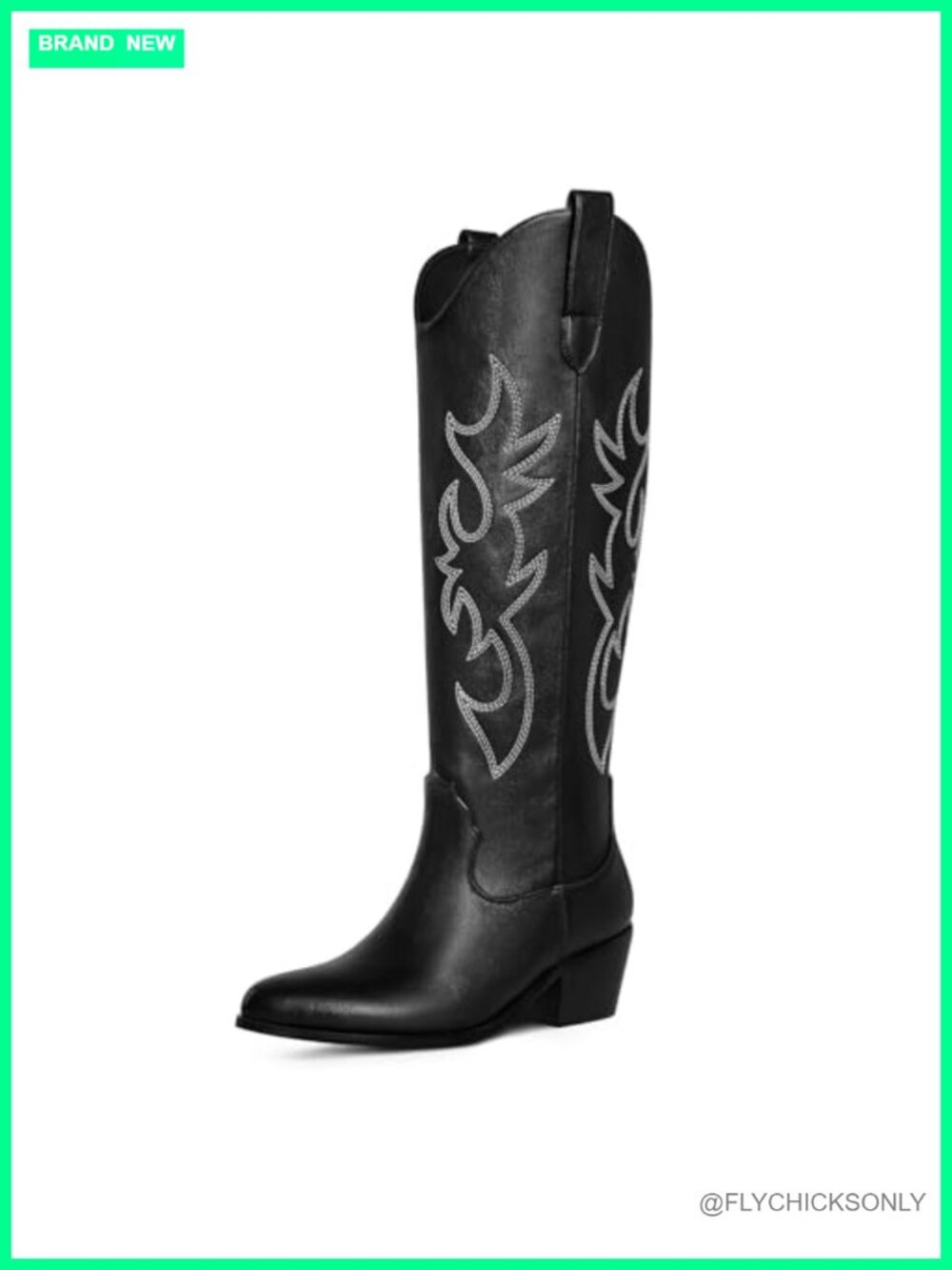 Western Cowgirl Knee High Boots Embroidered PU Leather Pull On Block Heel